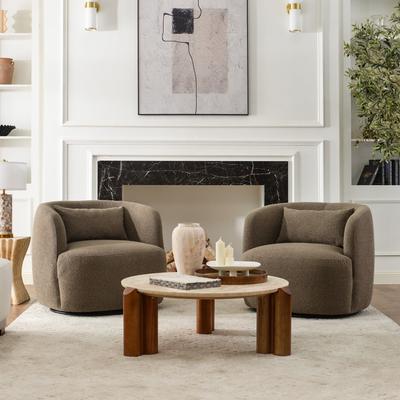 "KINWELL 34"" Wide Boucle Upholstered Sherpa Swivel Armchair (Set of 2)"