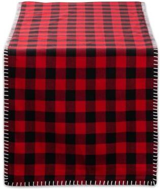 "DII Christmas Buffalo Check With Embroidery Table Runner - Table Runner, 14x72"""