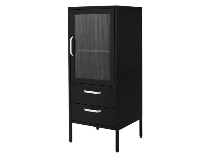 ML-Design Armoire Vitrine 42x102x40cm Noir Vitrine Métallique avec 2 Étagères/Casiers Bibliothèque à Dossiers 1 Porte 2 Tiroirs