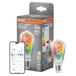 OSRAM E27 SMART+ MATTER LED-Lampe, kompatibel mit Google, Alexa, Apple 4,8W Multicolor 2700-6500K