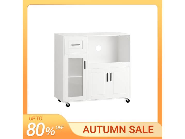 SoBuy FSB78 Buffet sur rouleau Chariot de cuisine Armoire à micro-ondes Armoire de cuisine Chariot de rangement Armoire Commode de cuisine Blanc