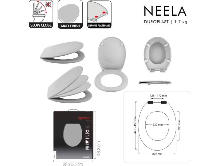 Spirella 10.21305, Verlängert, Harter Toilettensitz, Terrakotta, ABS, Duroplast, 371 mm, 455 mm
