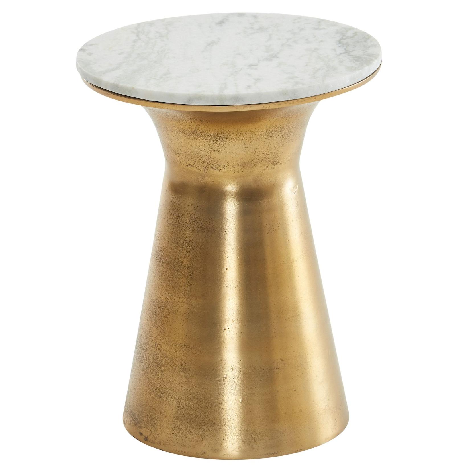 KADIMA DESIGN Echter Marmor Beistelltisch, luxuriöses rundes Design, goldfarbenes Metallgestell, 35x35x45 cm