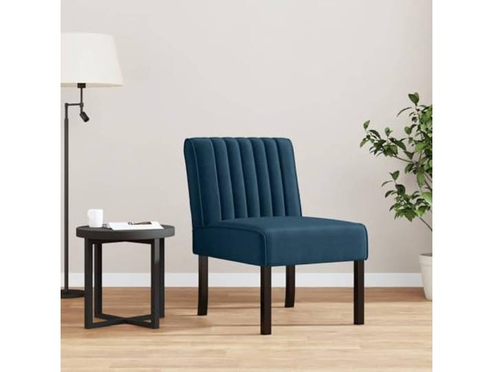 NLQMSU Sessel ohne Armlehnen, Veloursblau Weicher Samt, gepolsterte Rückenlehne, bequemer Sitz, Holzbeine, Rahmen aus Sperrholz