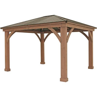 Holzpavillon WESTMANN "Devon 12x14", beige (braun, grau), B/H/T: 366cm x 317cm x 427cm, Pavillons, BxT: 366x427 cm