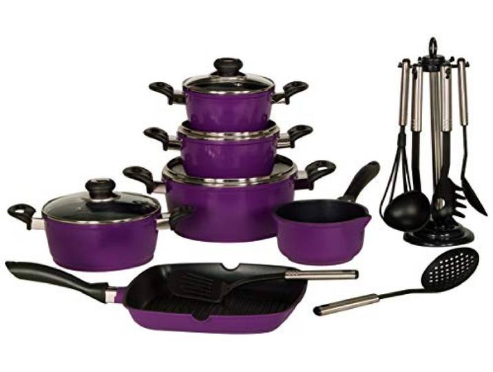 Krüger Aluguss Topfset Lila 17-teilig Töpfe, Grillpfanne & Zubehör
