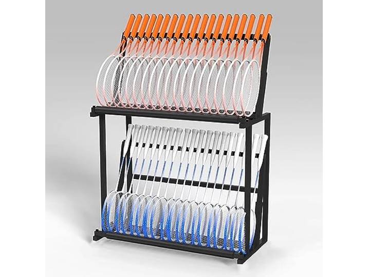 Badmintonschläger Halterung Tennisschläger Halter Großes Aufbewahrungsregal Für Tennisschläger/ Badmintonschläger/ Geigen/ Gitarren, Schwarz Boden Ecke Gym Organizer Mit Weichen Schaumstoffarmen Und H