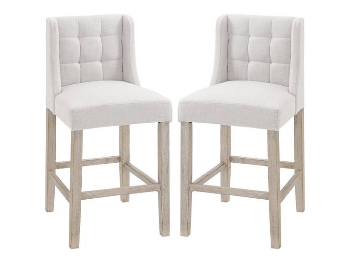 Homcom 2Er-Set Barhocker moderne Küchenstühle Barstühle für Küche Leinen-Touch Holz, Beige, Echtholz, Füllung: Polyester, 50x101x47 cm, Esszimmer, Barmöbel, Barhocker