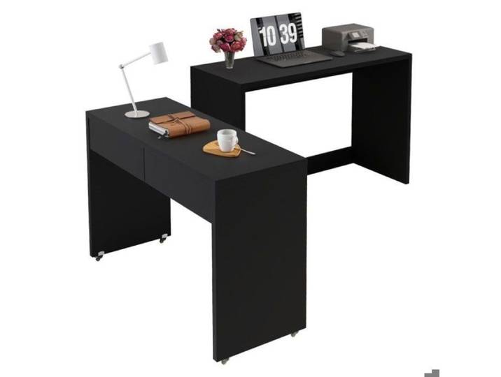 Bureau gain de place design compact associé étagère et commode bois 1 8 cm d'épaisseur et roulettes