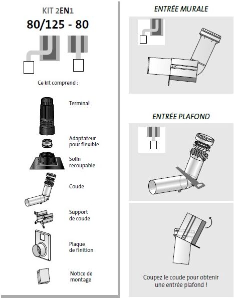 Kit 2 en 1 CHEMILUX B22p-B23p simple paroi D80 noir entrée plafond et mural UBBINK 184448 Noir