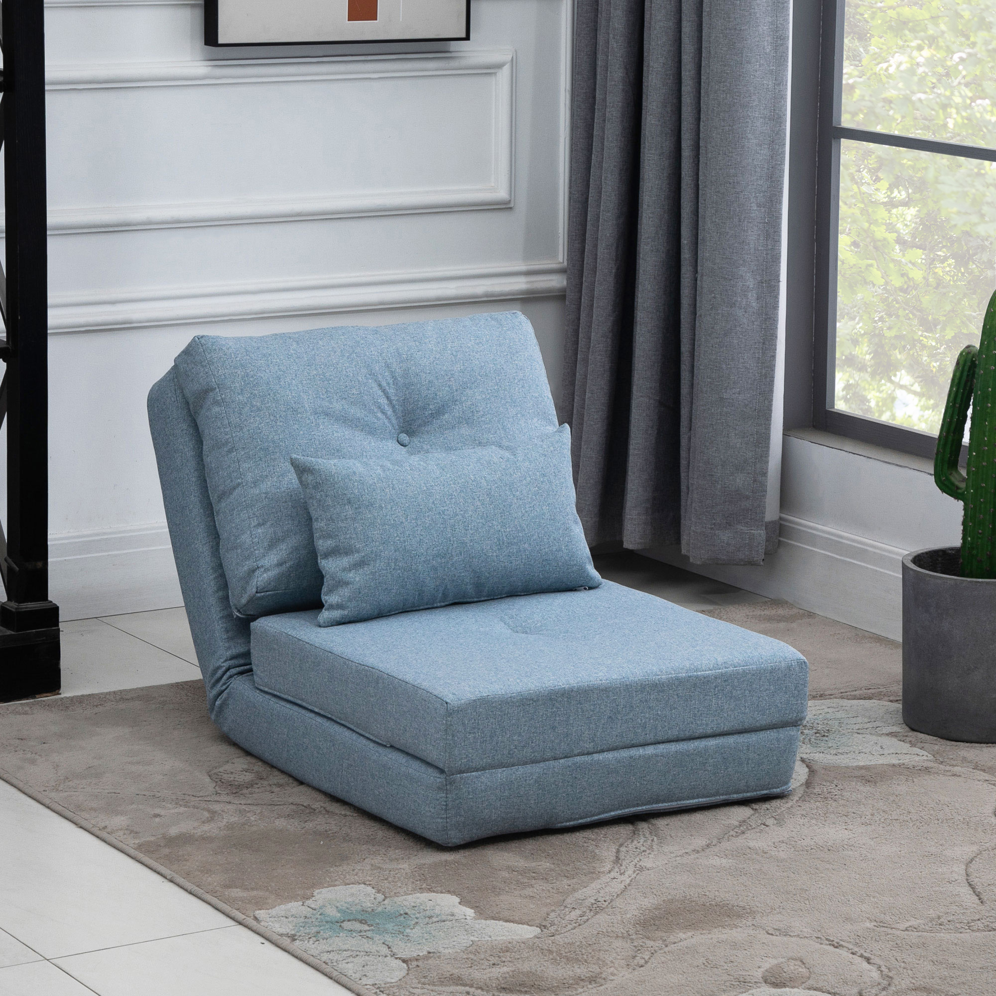 Homcom Poltrona da pavimento Materasso pieghevole Materassino, design 2-in-1, cuscino rimovibile, 60 x 80 x 56 cm, Celeste   Aosom Italy