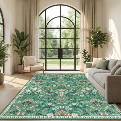 Garvee Vintage Botanical Floral Washable Area Rugs for Living Room Bedroom