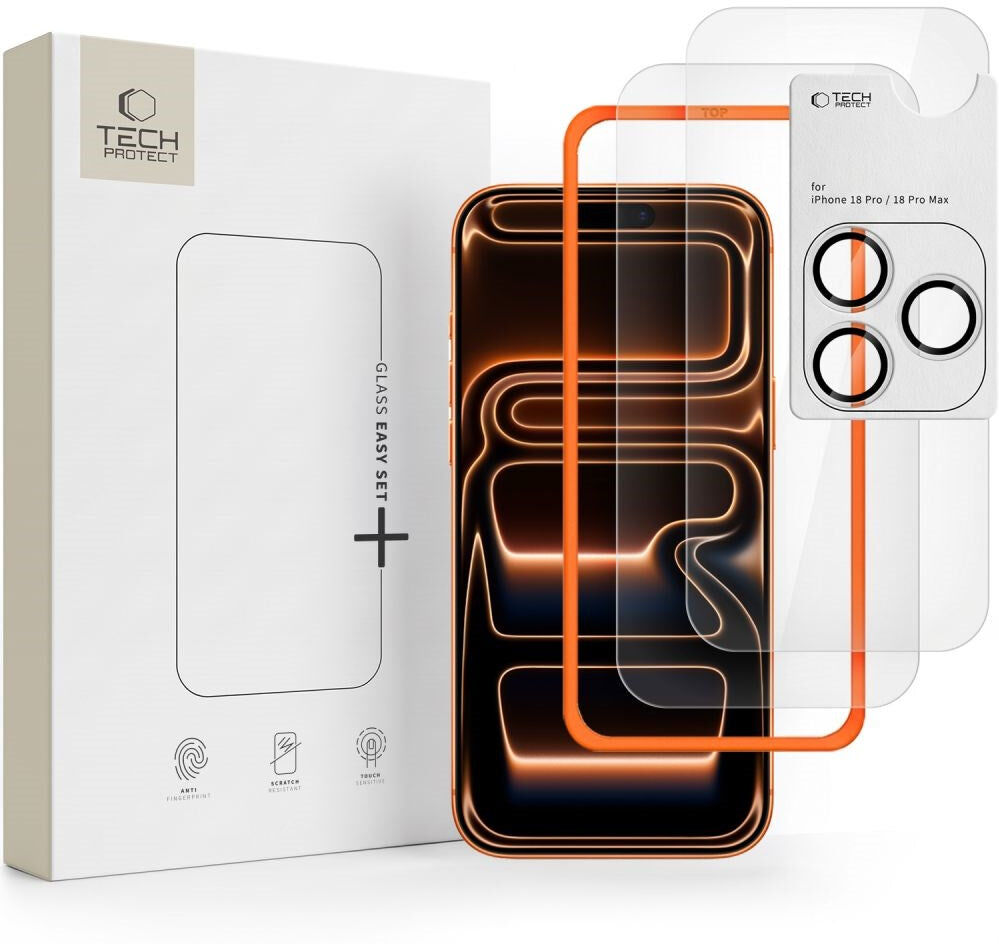 Tech-Protect iPhone 18 Pro Max Easy Set+ 3-i-1 Beskyttelsessæt inkl. Hærdet Skærmbeskyttelsesglas & Kameralinsebeskyttelse - Gennemsigtig