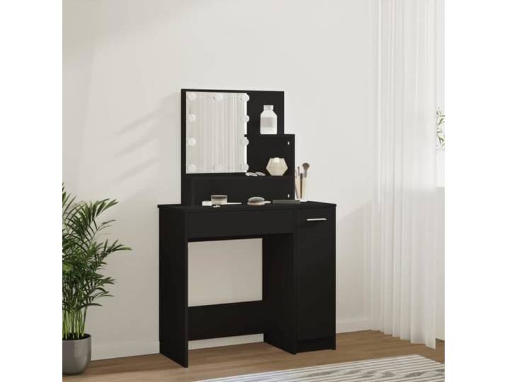 Coiffeuse - ESTINK - ST5670 - Noir - Bois d'ingénierie - LED avec miroir