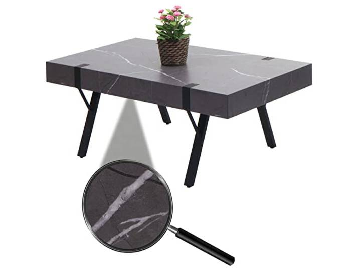 Mendler Couchtisch HWC-L54 Metall 43x110x60cm - Marmor-Optik grau Wohnzimmertisch, Beistelltisch, Sofatisch