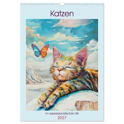 Katzen im expressionistischen Stil (Wandkalender 2027 DIN A3 hoch), CALVENDO Monatskalender