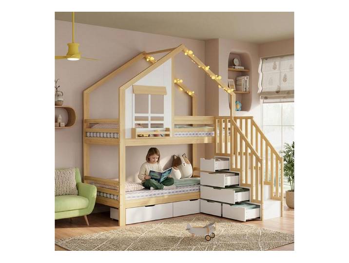 LuxusKollektion Etagenbett Etagenbett Hausbett 90x200 Weiß (1-St)