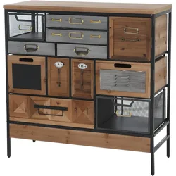 Apothekerkommode HWC-Q77, Schrank Highboard Schubladen Industrial Vintage/Shabby Holz Metall 85x84x36cm