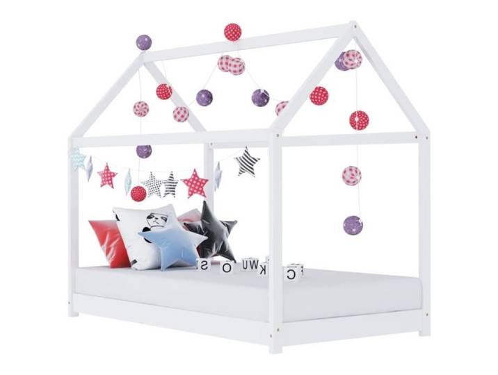 Lit Enfant Cabane - OVONNI - 80x160 cm - Bois Massif - Blanc