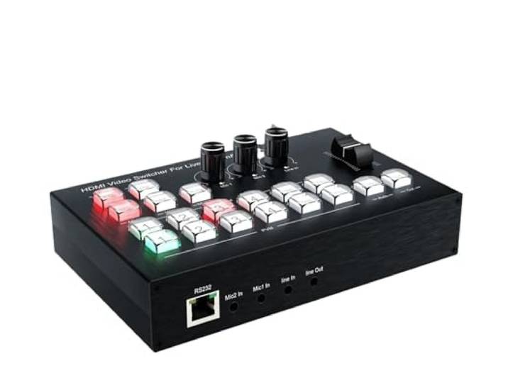 4K 4-Kanal-Video-Multi-Kamera-Umschalter for Live-Übertragung, Streaming, Produktion, Video-Mixer, Umschaltstation, Typ-C-Aufnahme