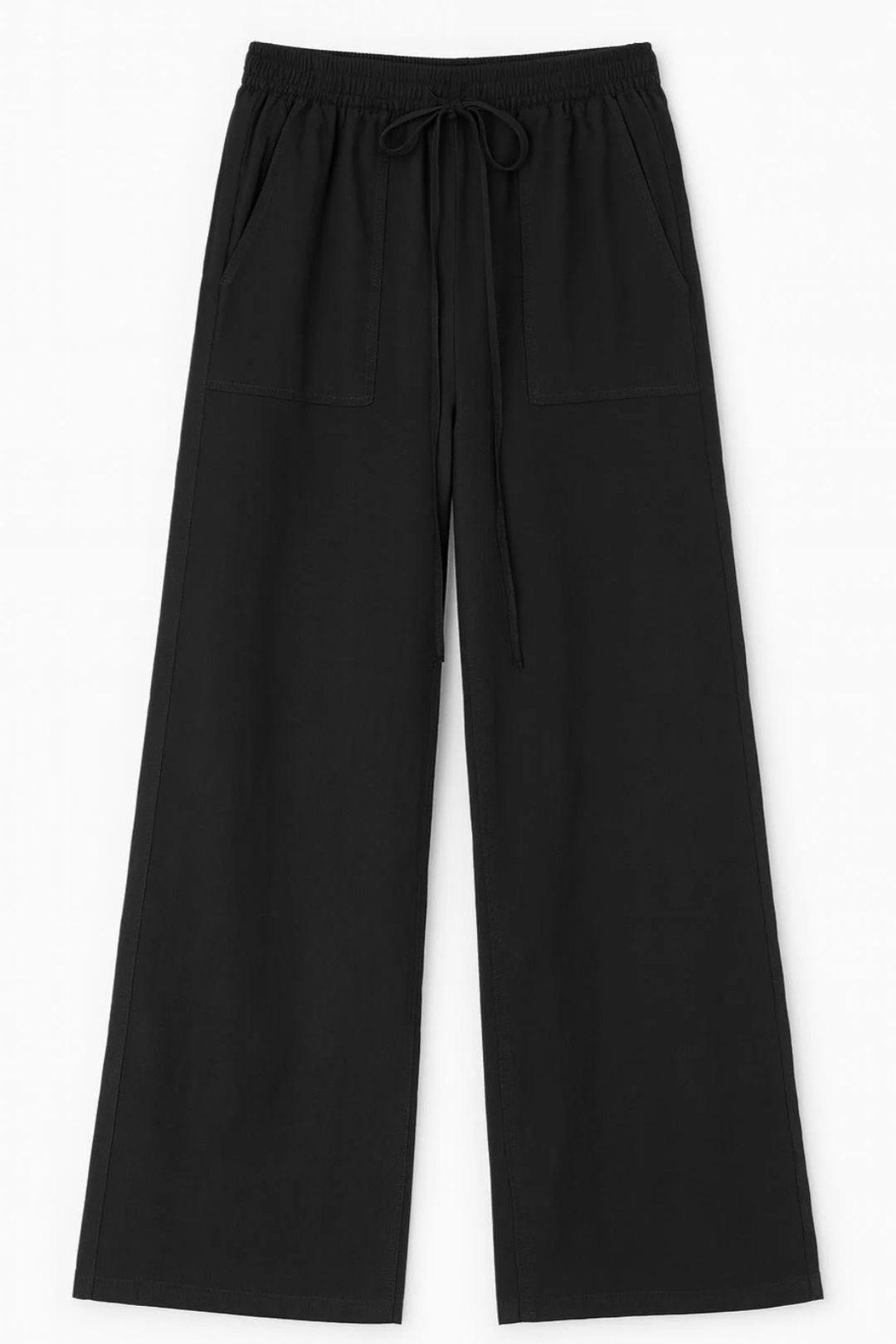Hüfthohe gerade Baumwollhose mit Bindegürtel