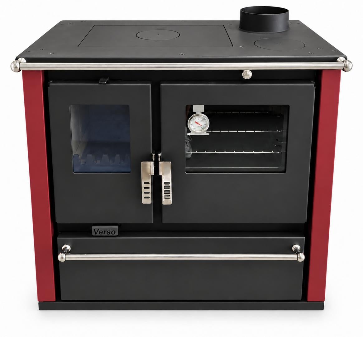 Verso CS Plus houtfornuis met oven en stalen kookplaat, bordeaux, 7,7 kW