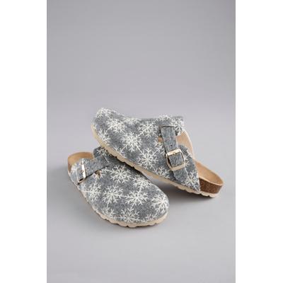 Clog ANISTON SHOES, Damen, Gr. 36, Filz, weiß (grau, sanftes weiß), meliert, Schuhe Clog, Clog, Hausschuh, Homeslipper, verstellbare Schnalle