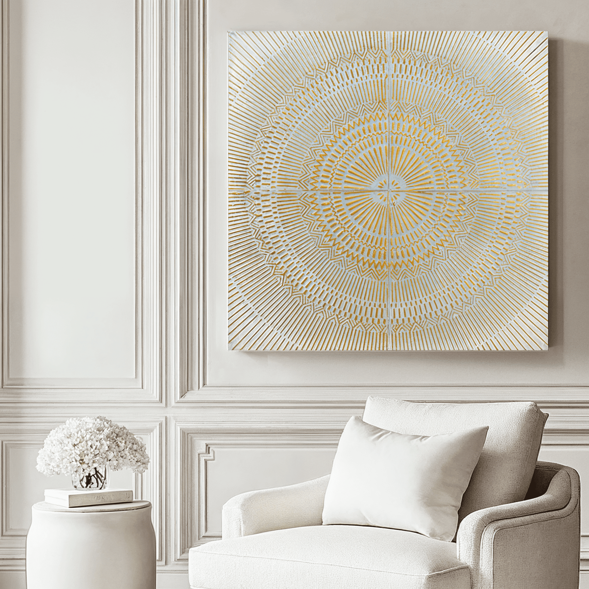 Bliss White & Gold Large Textured Metal Wall Art