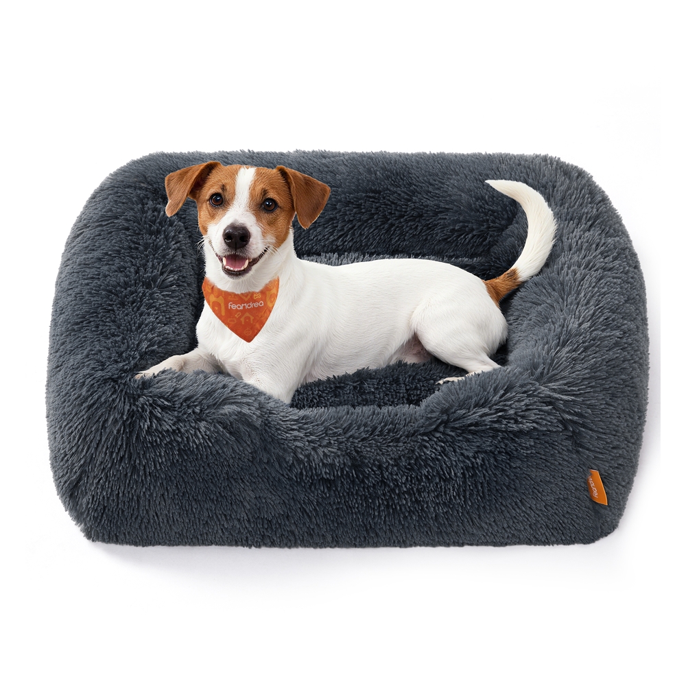 Feandrea Hundebett 71 x 55 x 18 cm mit erhöhten Rändern Bezug abnehmbar dunkelgrau PGW271GR01