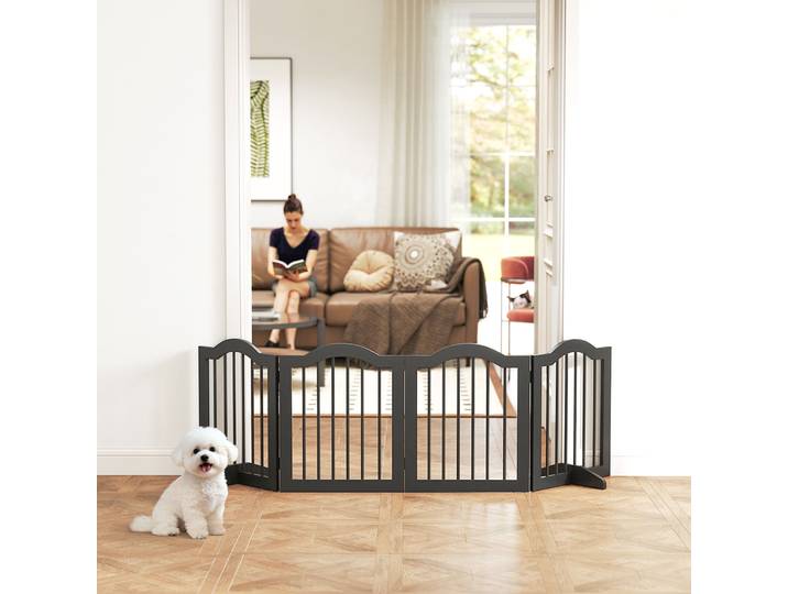 PawHut Barrière Pliable 4 Panneaux pour Chiens Noir 208 x 61 cm