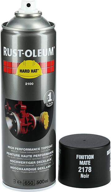 Couche de finition Hard Hat Ral-couleurs noir mat 500 ml RUST-OLEUM 2178 Noir