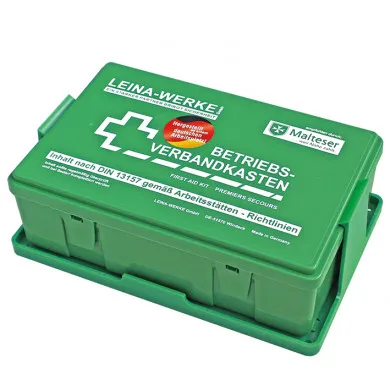 Leina werke GmbH Erste-Hilfe-Betriebsverbandskasten, DIN 13157 gefüllt mit Wandhalter 20001