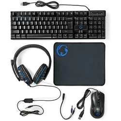 Nedis Gaming Combo Kit 5-in-1 Tastatur, Headset, Maus und Mauspad Schwarz QWERTY US-Layout (US, Kabelgebunden), Tastatur, Schwarz