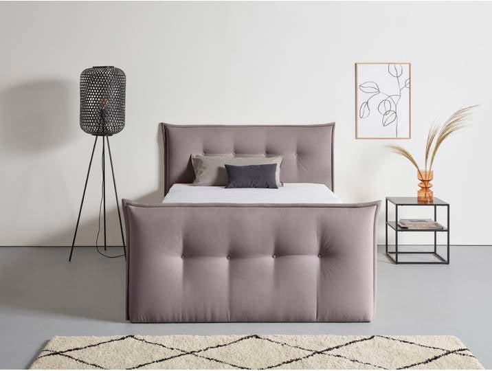 Boxspringbett, Strukturstoff, Grau, 175×226 cm, Mit Bettkasten & Topper, Skandinavisch, andas