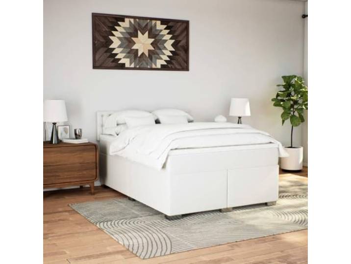 KTHLBRH Bettgestell mit Federn, weiß, 140 x 190 cm, Kunstleder Taschenfederkernmatratze, waschbarer Matratzenbezug, Kopfteil inklusive, mittlere Unterstützung