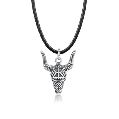 Kette mit Anhänger KUZZOI "Herren Leder Stierkopf Bulle 925 Silber" Gr. 60, silber, Halsketten, Herren, 60, ohne Stein, Silber 925 (Sterlingsilber), L: 60