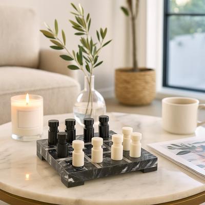"Sagebrook Home 12X12 Bekki Tic Tac Toe Set, Wood, Resin, 4""H, Black and White - 12"" x 12"" x 4"""