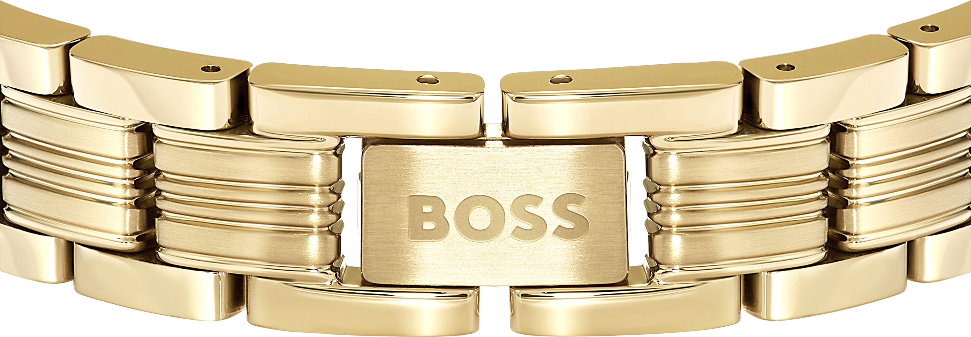 Gliederarmband BOSS "BOSS EMBLEM", gelbgoldfarben, Armbänder, Herren, 21cm, Edelstahl, Gliederarmband