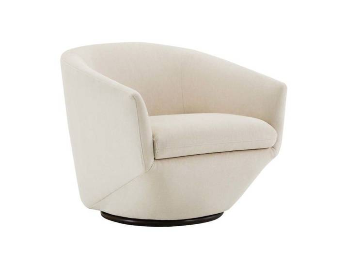 Fauteuil Pivotant CHITA Tissu Velours Pour Salon Fauteuil Rond Avec Base Métallique-Blanc