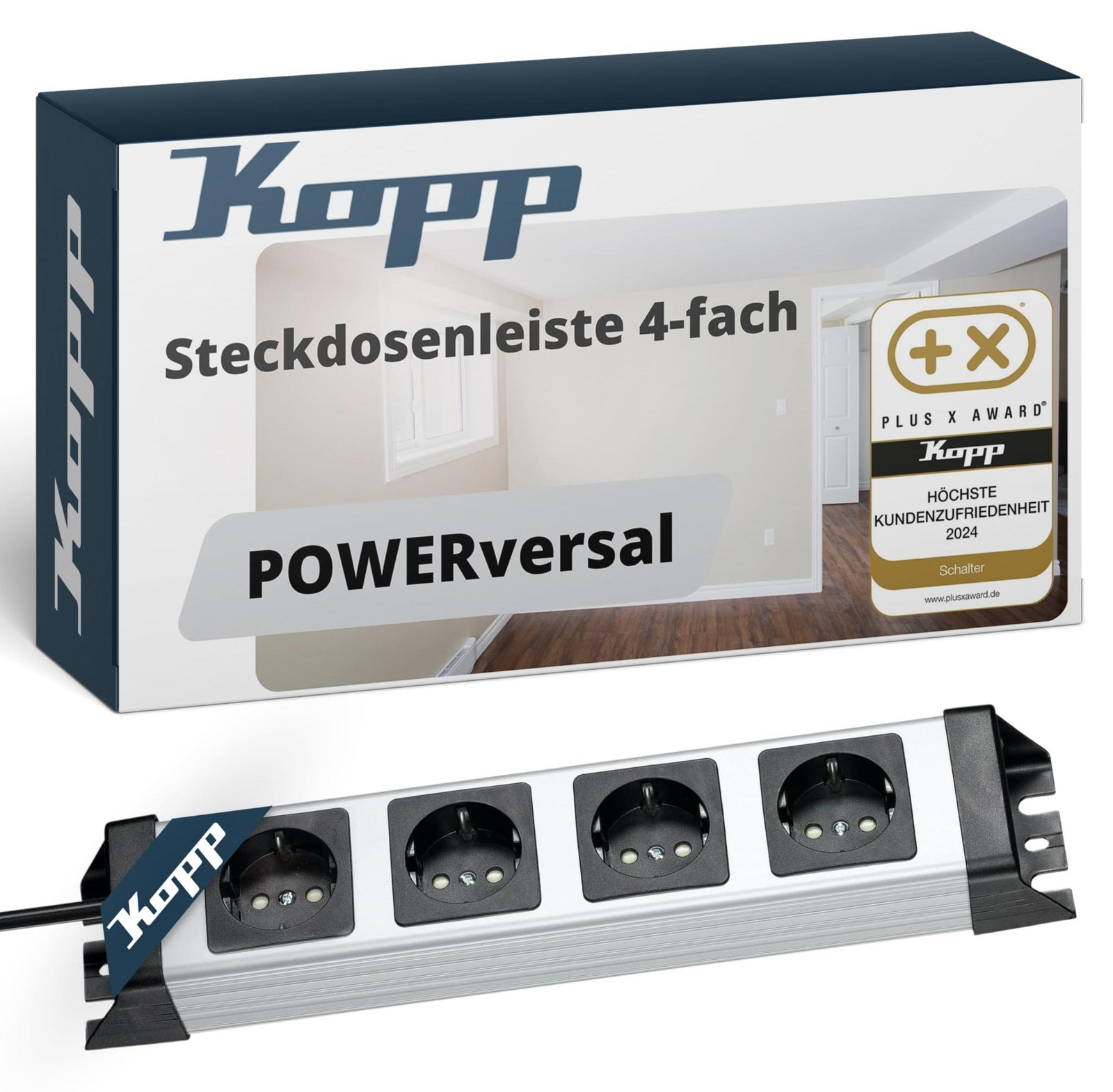 KOPP POWERversal stekkerdoos, 4-voudig, zilver/zwart