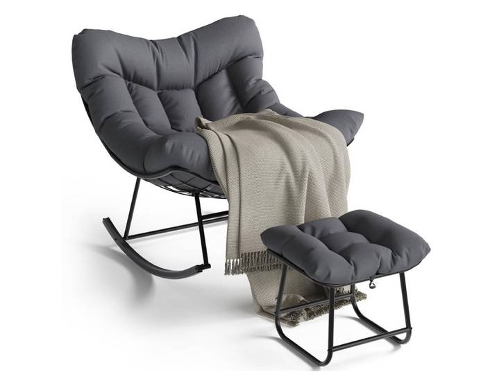 GarveeMore Schaukelsessel Grand Patio Outdoor Schaukelstuhl mit Fußhockel Modern Lounge Chair