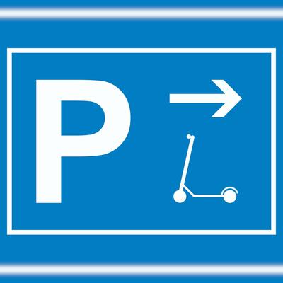 HB-Druck E-Scooter Parkplatz mit Richtungspfeil rechts Schild waagerecht A0 (841x1189mm)