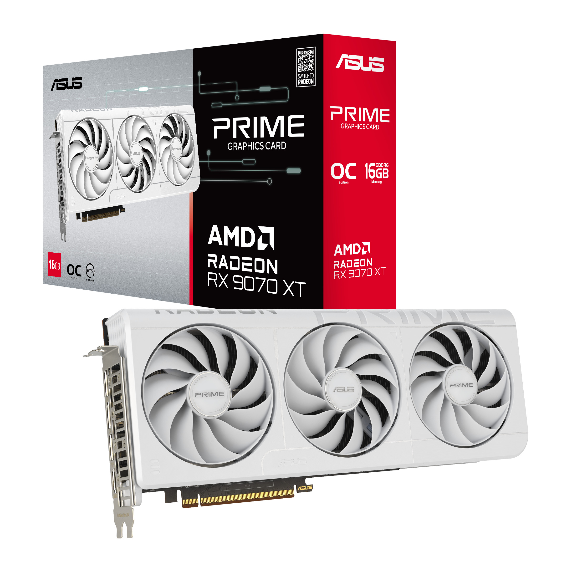 ASUS PRIME Radeon RX 9070 XT White OC PRIME-RX9070XT-O16G-WHITE 16GB DDR6 Grafikkarte, HDMI/DP