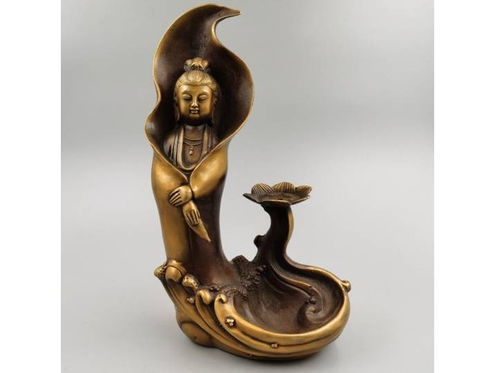 Brûleur d'encens inversé Guanyin en cuivre, ornement décoratif pour la maison, porte-encens zen, décoration intérieure