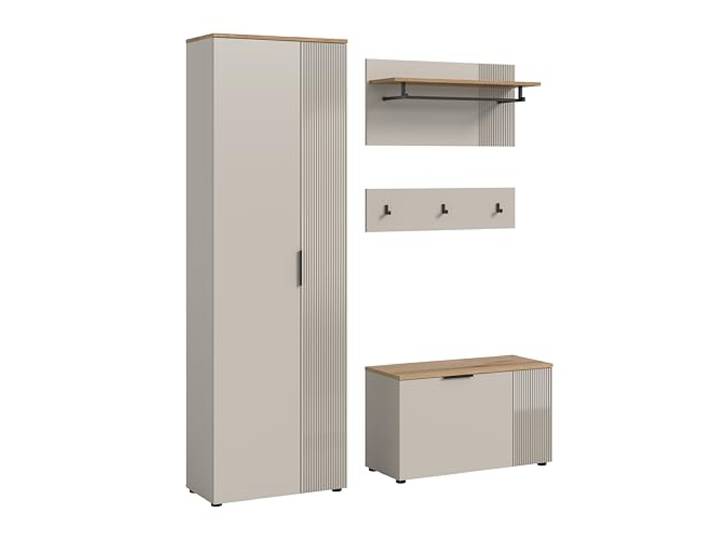 xonox.home - Garderobenkombination Slide 3 TLG. 155x190x36 cm in Korpus Kaschmir und Evoke Oak Nachbildung - Garderobenschrank Garderobenmöbel Flurmöbel-Set Flursystem Stauraumlösung