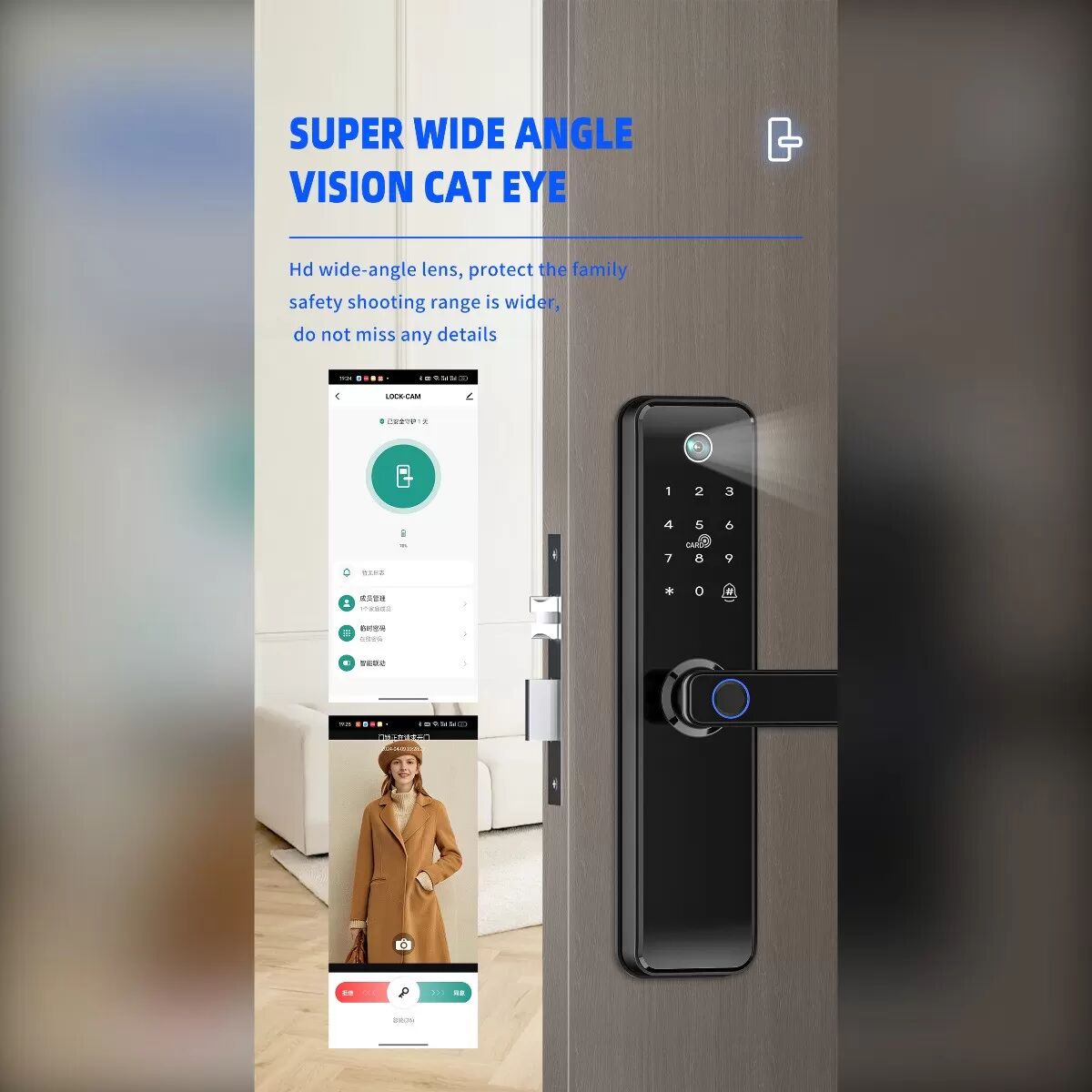 INF Visuelles Türspion Smart-Fingerabdruck-Türschloss - kompatibel mit Tuya WiFi App, Fingerabdruck, Passwort, RFID,