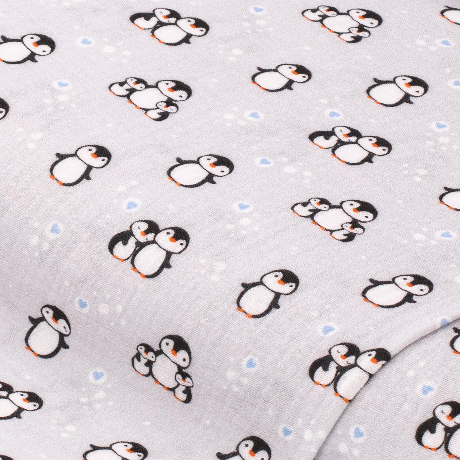 Musselin/Doppel-Gaze "Pinguine", grau-color