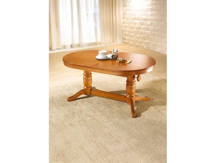 Teilmassiver Couchtisch mit gedrechseltem Tischgestell, Eiche Rustikal, oval, fest