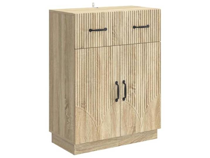TEKGHUT Sideboard Sonoma-Eiche 66 x 34,5 x 87 cm Holzwerkstoff Wohnzimmer, Esszimmer, Flur, offene Regale, Türen, großzügige Fächer, schlankes Design, pflegeleicht