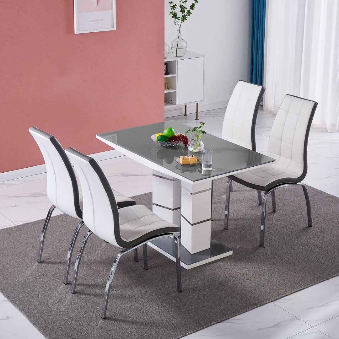 Ivy Bronx 4 -Person Tempered Glass Dining Set White 4